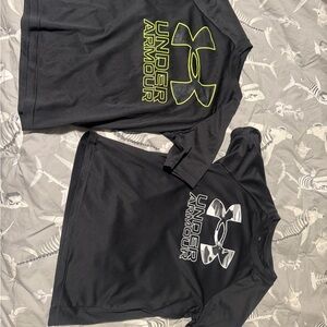 2 Under Armour Kids' Black Tees with Neon and White Accents